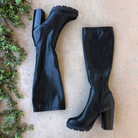 Steve Madden Shoes - Steve Madden Lately Black Tread Heeled High Boots